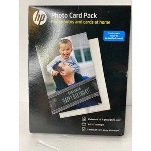 HP Photo Card Pack 10 Sheets of 5x7, 5 Sheets 4x6 Glossy Paper 10-5x7 Envelopes